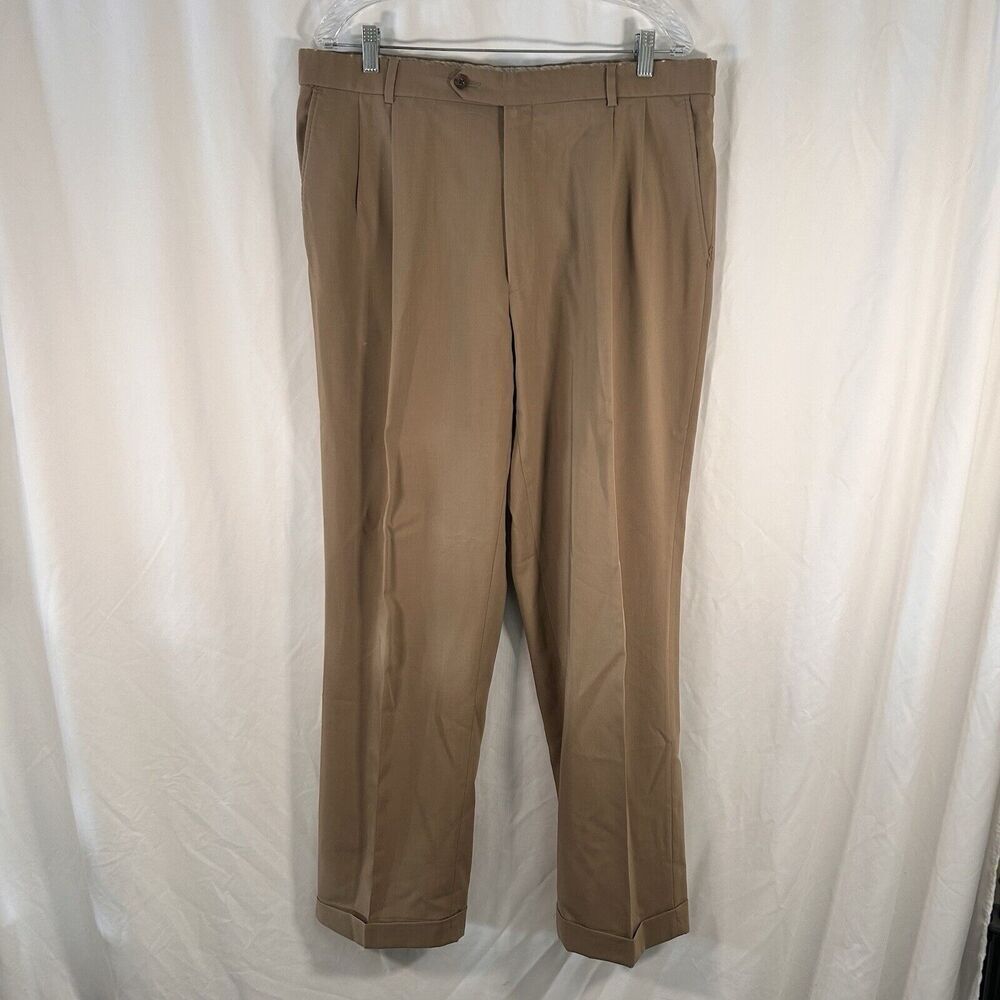 Ballin Wool Pants Men's 38 Brown Pleated Front Super 120's Wool Classic Fit